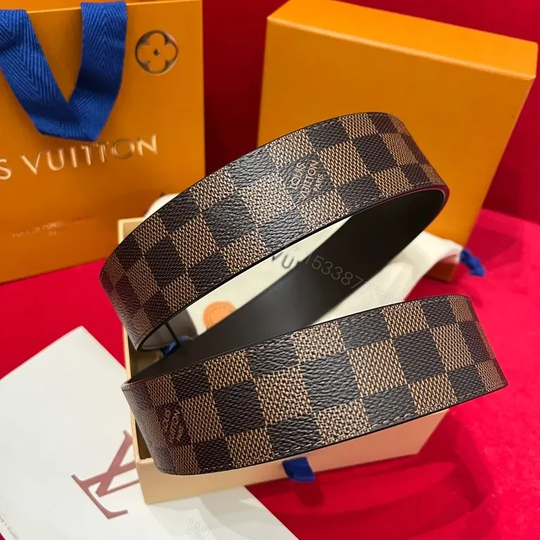 View 9 of Leather-Luxe LV Belt: Damier Pattern, Logo Buckle, All-Day Comfort