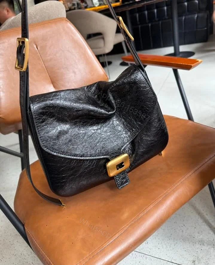 View 3 of Balenciaga Replica Clicca Medium Black Leather Shoulder Bag