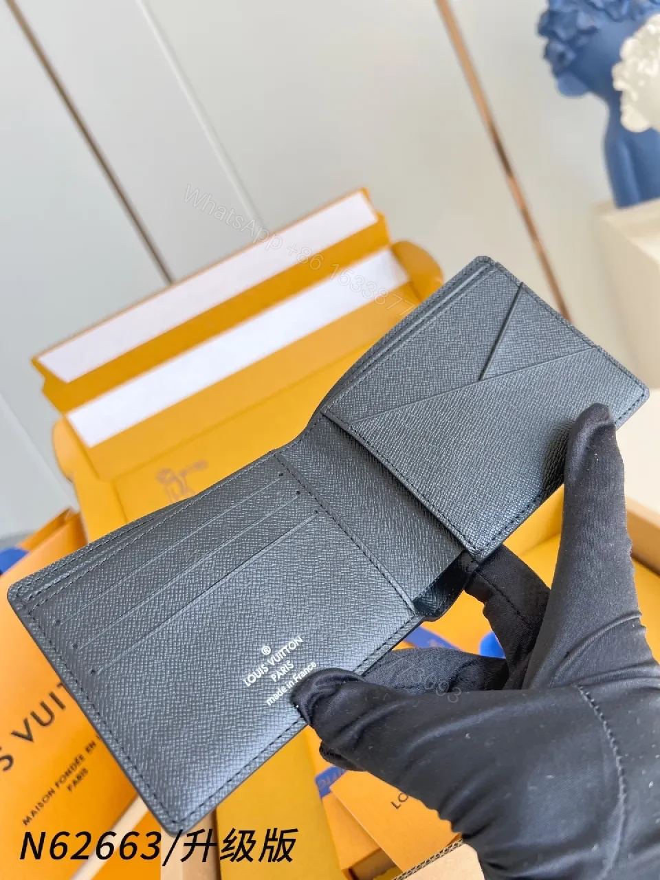 View 5 of Patterned Leather Wallet: Luxury Checkerboard, Slim Currency Holder