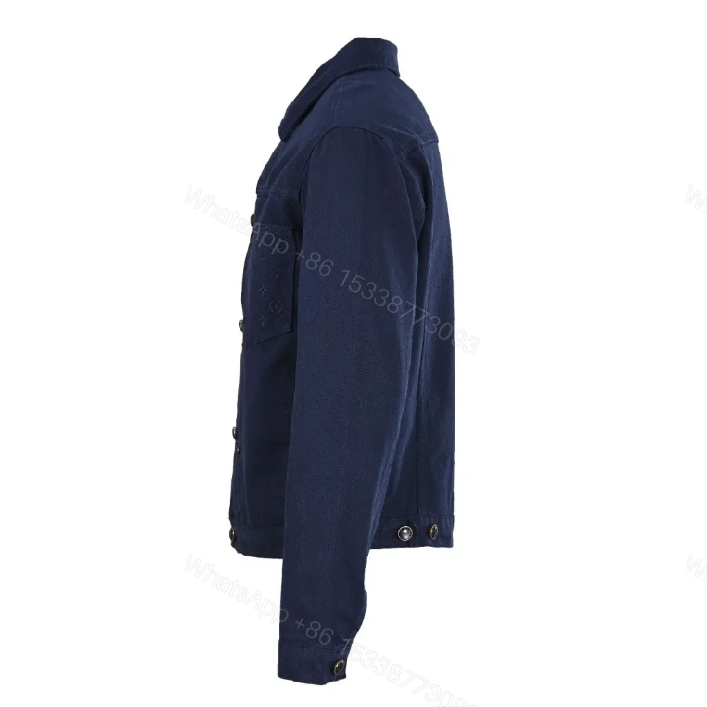 View 5 of Dark Denim Jacket with LV-Inspired Embroidered Pocket
