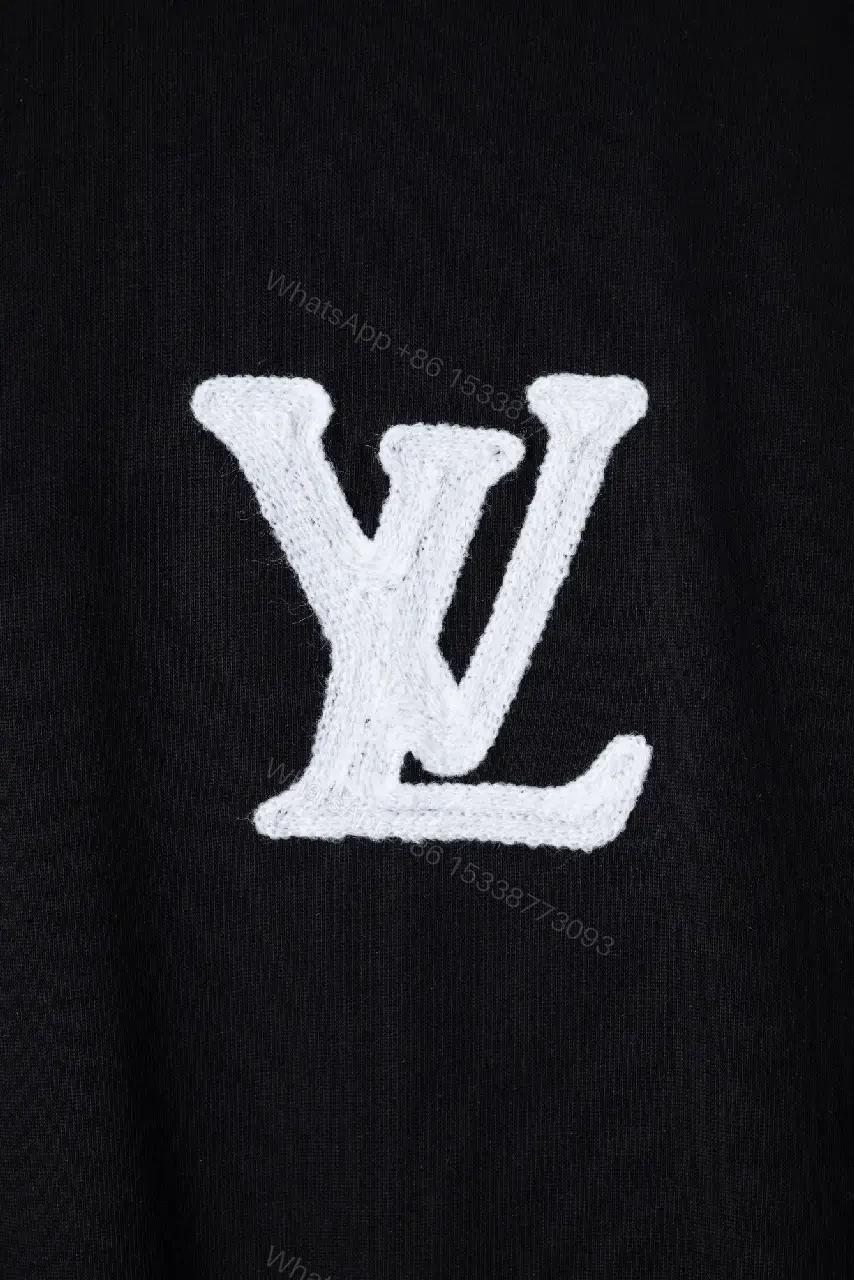 View 4 of Black Cotton Oversized Tee with White LV Logo Applique T-shirt