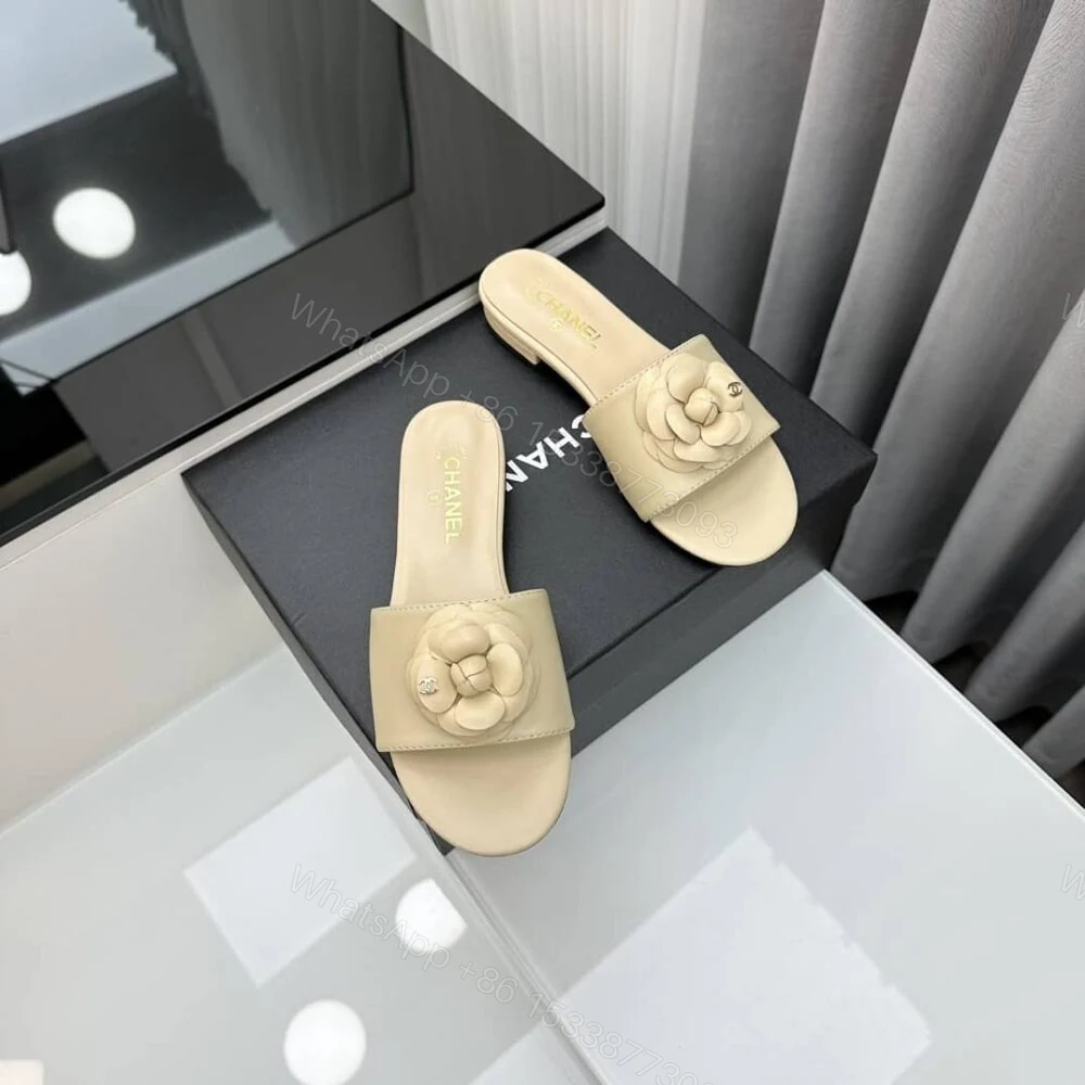 View 4 of Chanel Camellia Slides Beige