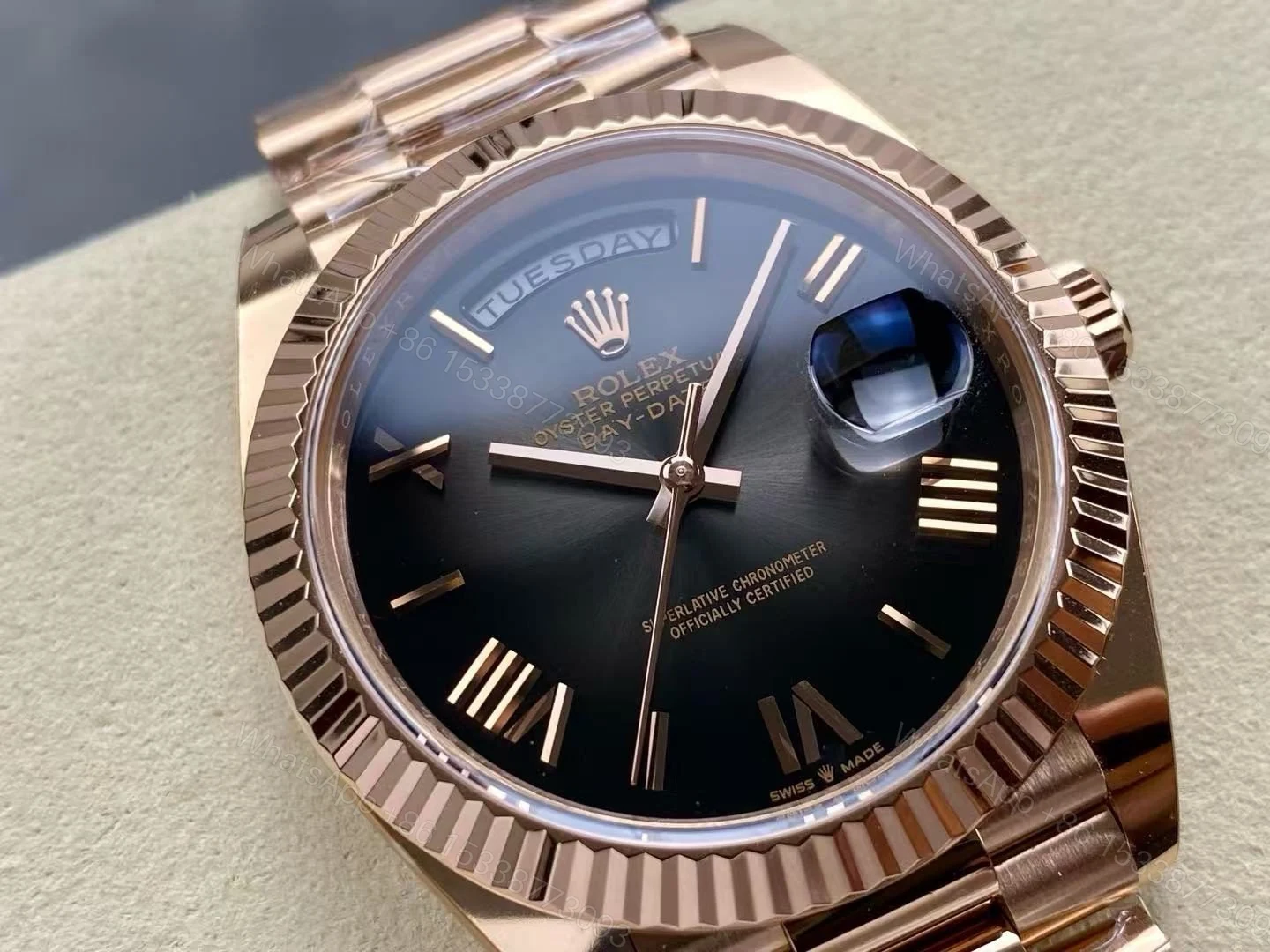 View 9 of Replica Rolex Day-Date 40 Black Smoke Dial