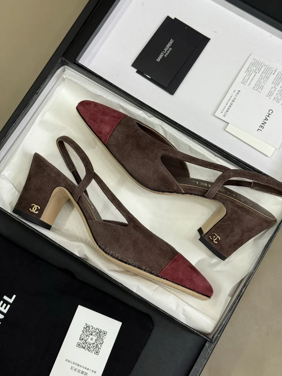 View 8 of Two-Tone Suede Slingback Flats with Red Cap Toe - Modern Minimalism