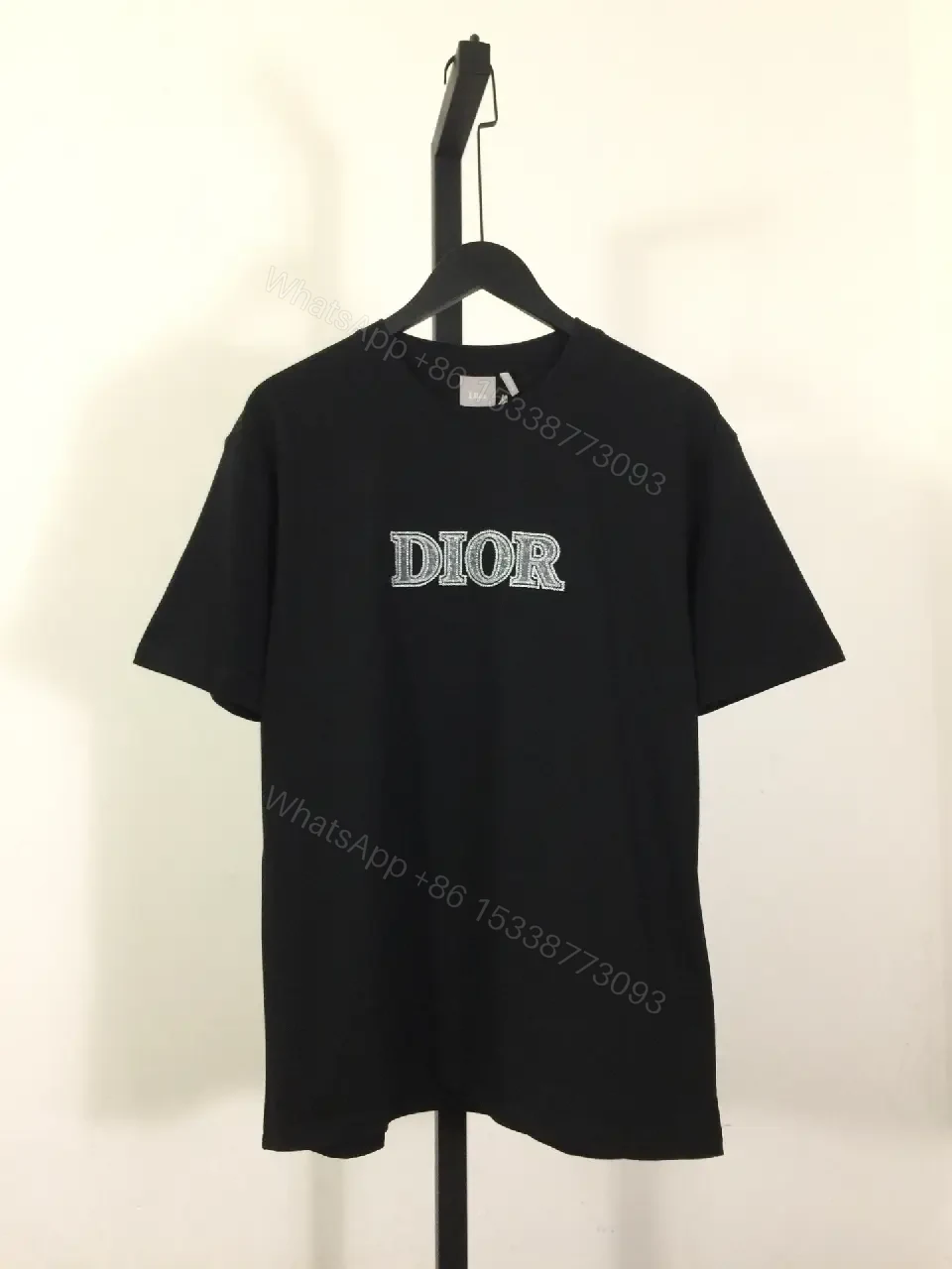 View 5 of Black Crew Neck Tee with Bold Dior Stitch Logo Short-Sleeve T-Shirt