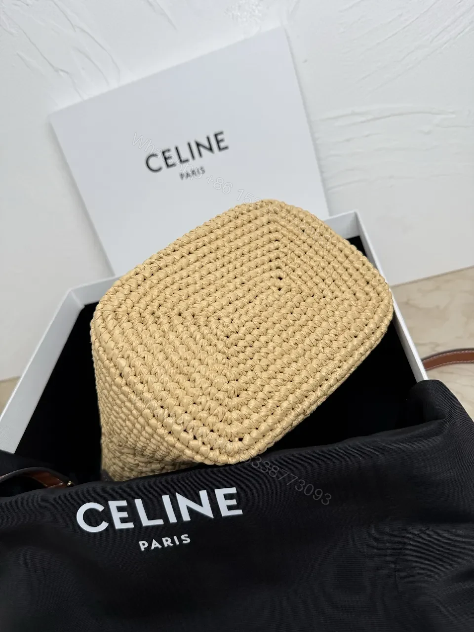 View 7 of Natural Straw Woven Bag, Signature Celine Finish, Lightweight Crossbody