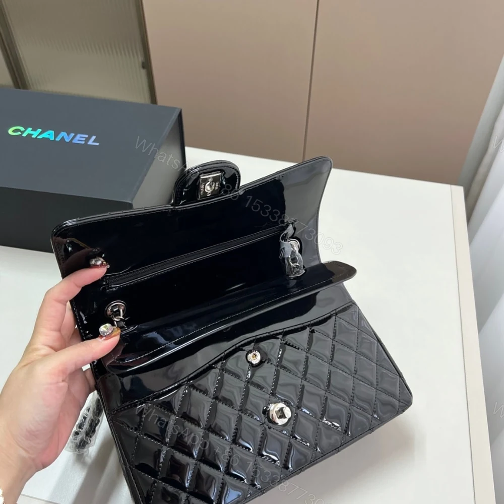 View 5 of Chanel Medium Classic Double Flap Bag Patent Leather Black 26Cm