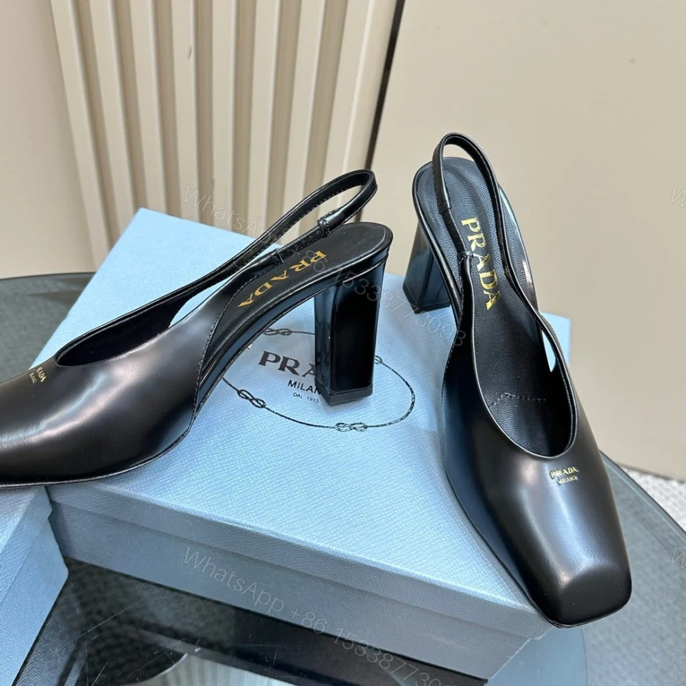 View 3 of 高仿Prada*1I838M方頭粗踭露跟鞋8.5CM小牛皮黑色免檢版
