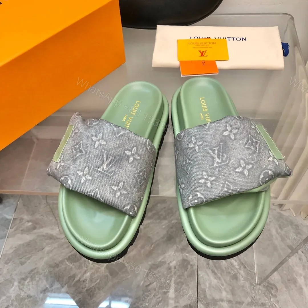 View 3 of LV Women Green Fabric Strap Slippers
