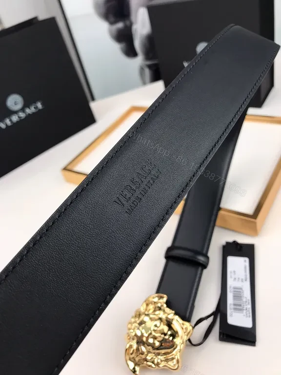 View 9 of Black Leather Belt with Gold Medusa Buckle - Lux, Versace-Inspired