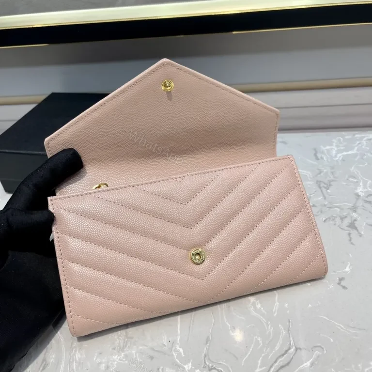 View 2 of Soft Pink Quilted Wallet with Gold YSL Logo | Compact Luxury Wallet