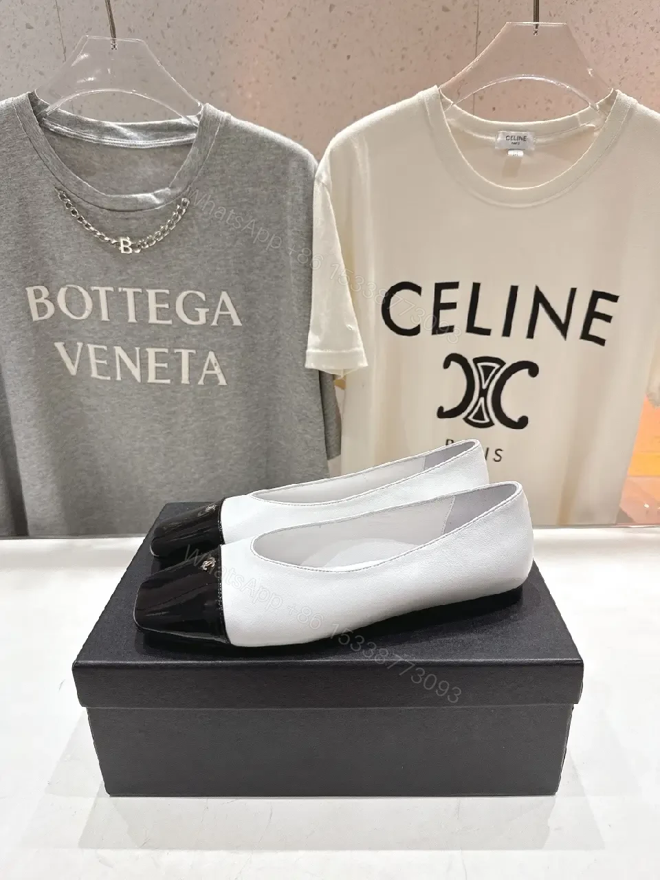 View 8 of Two-Tone Leather Ballet Flats with Cap Toe Comfort