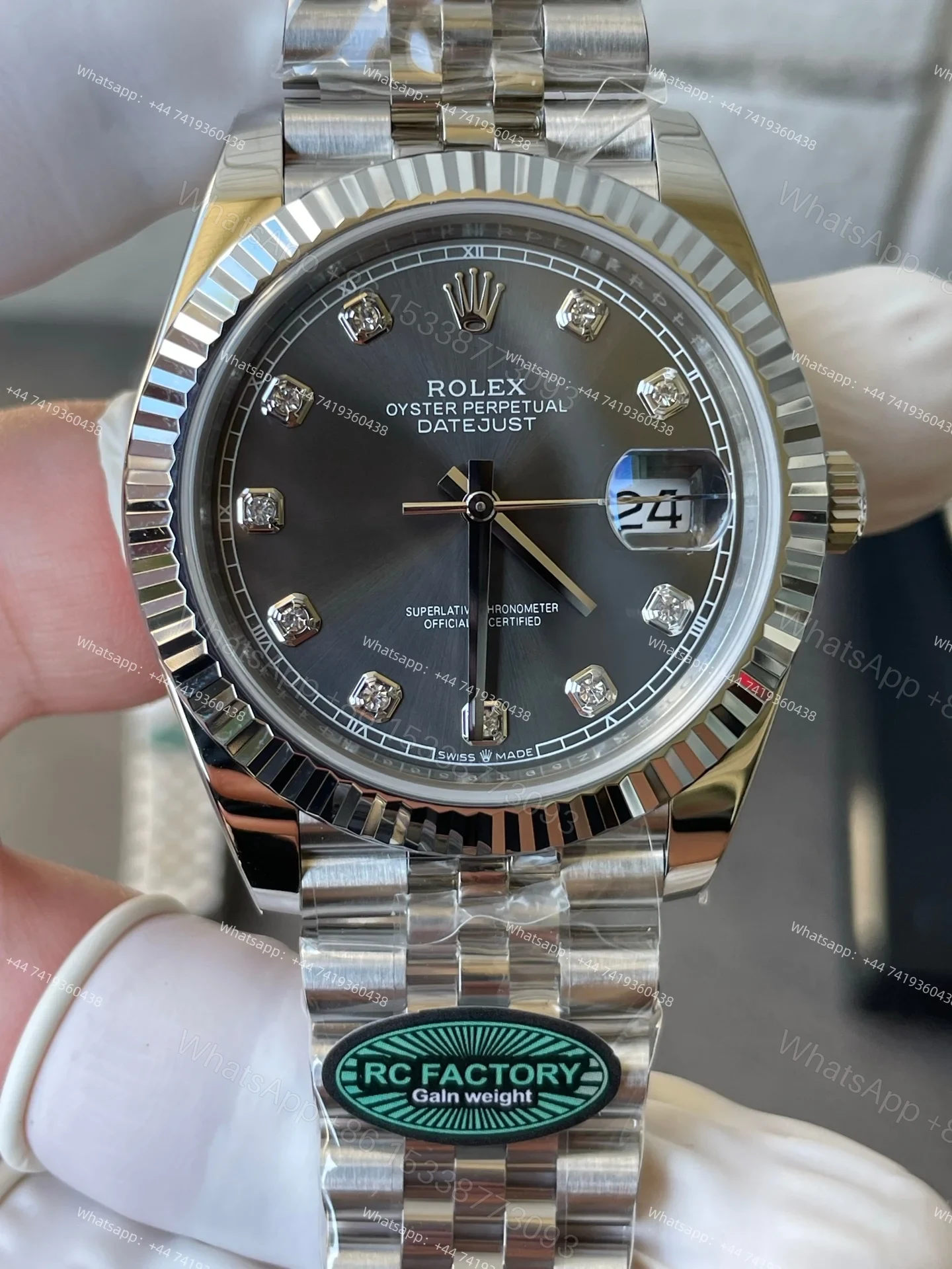 View 3 of Rolex Datejust M126334-0006 1:1 Replica Grey Diamond Dial Jubilee 41MM 3235 Movement Super Clone Watch