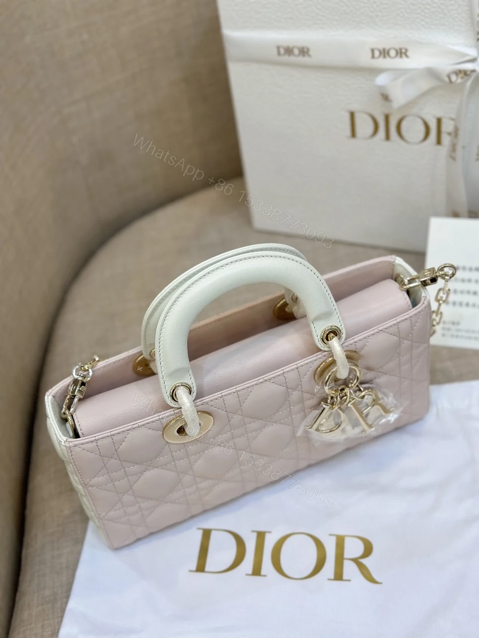 View 4 of Dior D-Joy Women’s Handbag Pink Cowhide 26cm