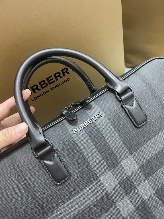 View 2 of Burberry Check Polished Laptop Briefcase â€“ Luxe, Weather-Ready Organizer