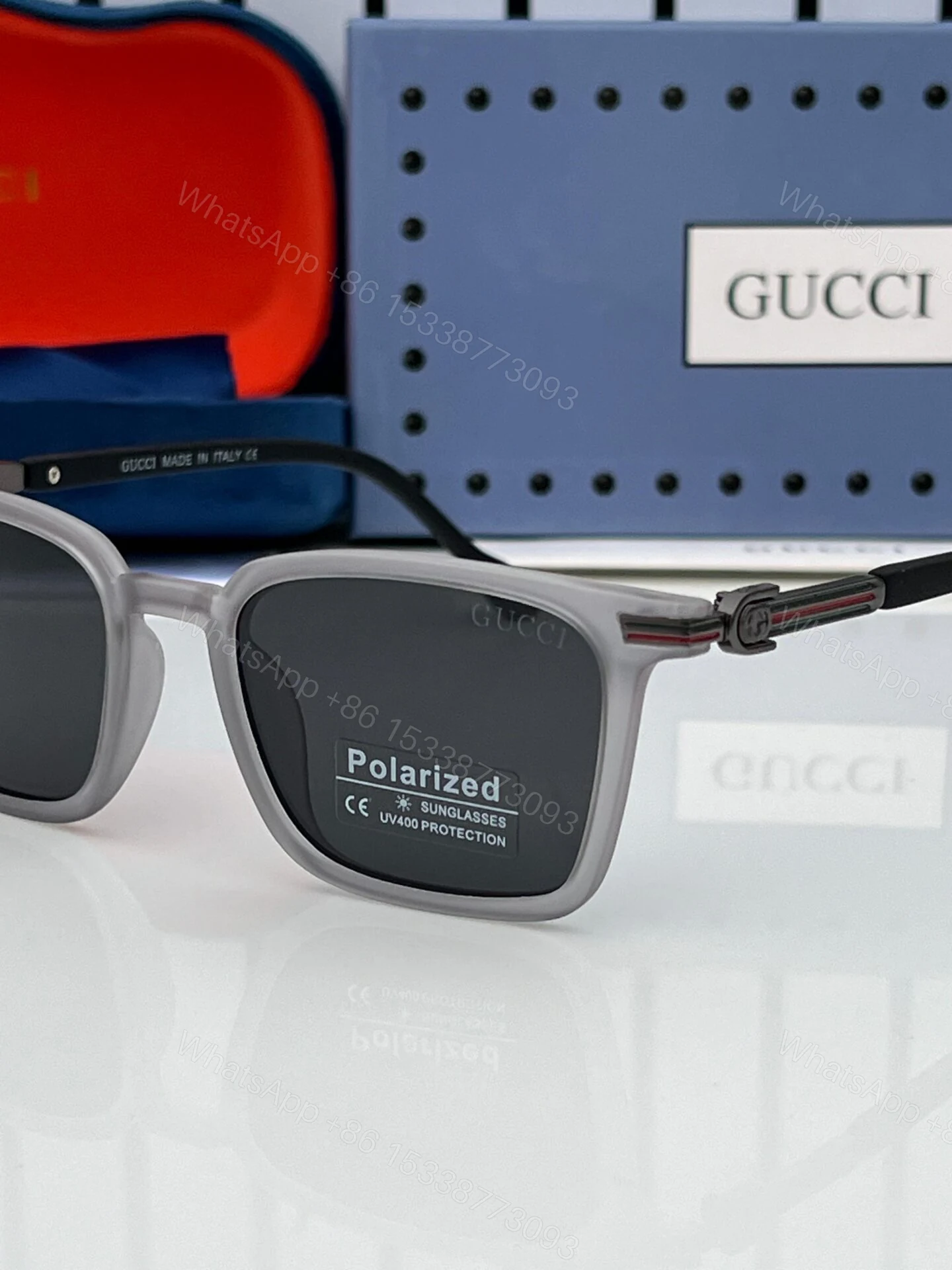 View 2 of Gucci Square Sunglasses Gray Polarized