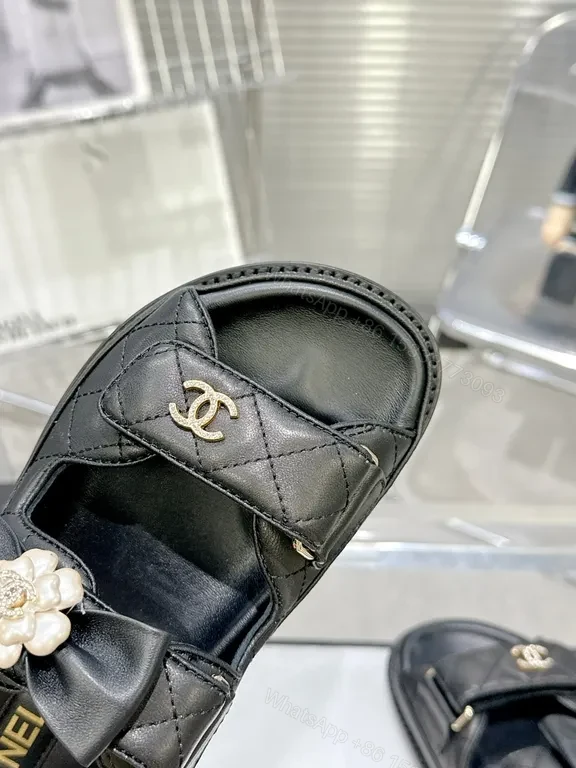 View 3 of Black Leather Quilted Sandals â€“ Chanel-Inspired Luxury Comfort