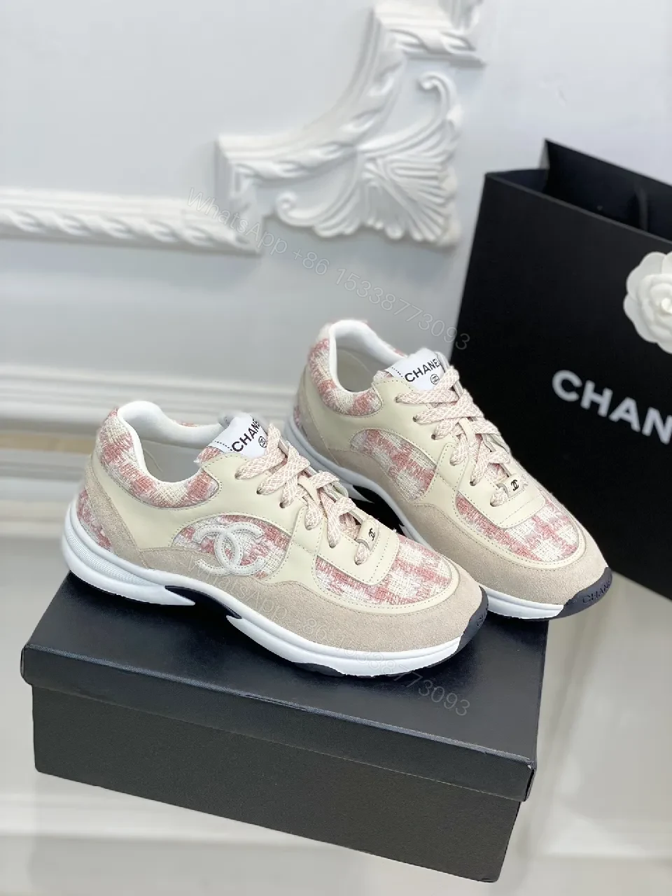 Knit Texture High-Top Trainers: Mixed-Pattern Luxury Sneakers — view 1