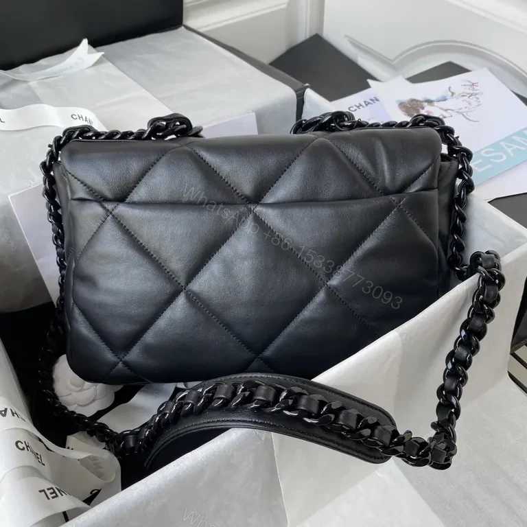 Chanel-esque Quilted Leather Bag with Bold Chain Strap — view 7