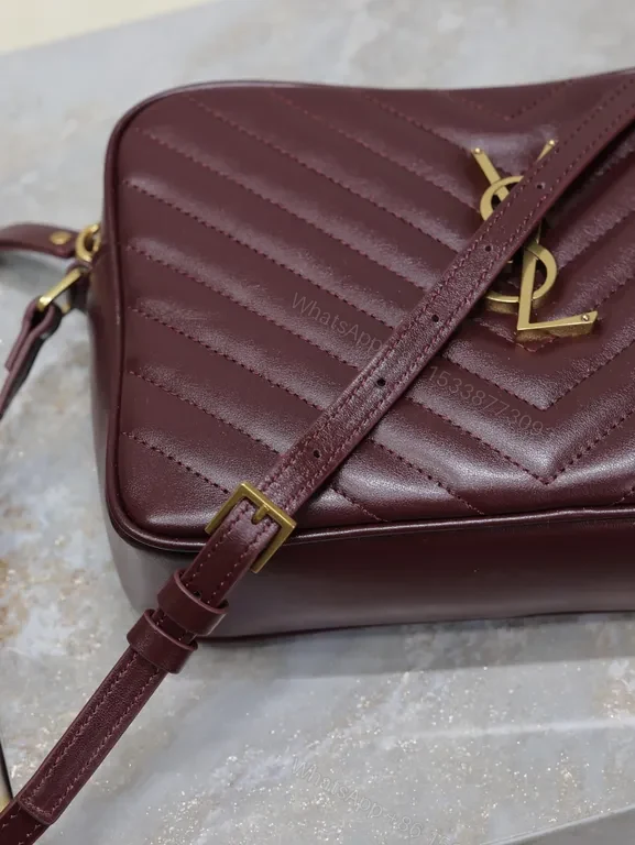 View 9 of Rich Calfskin Burgundy Quilted Crossbody â€“ YSL Monogram, Structured Luxury