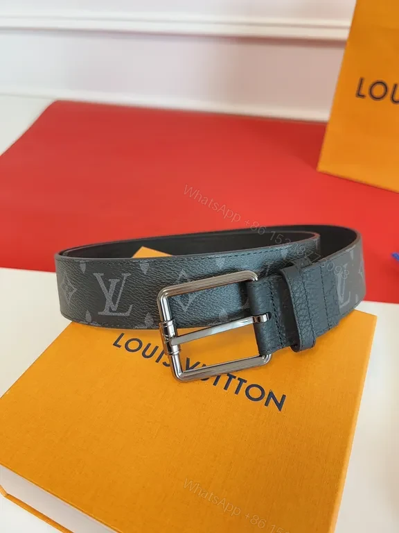 View 8 of Patterned LV Monogram Leather Belt with Silver Buckle - Luxury Style