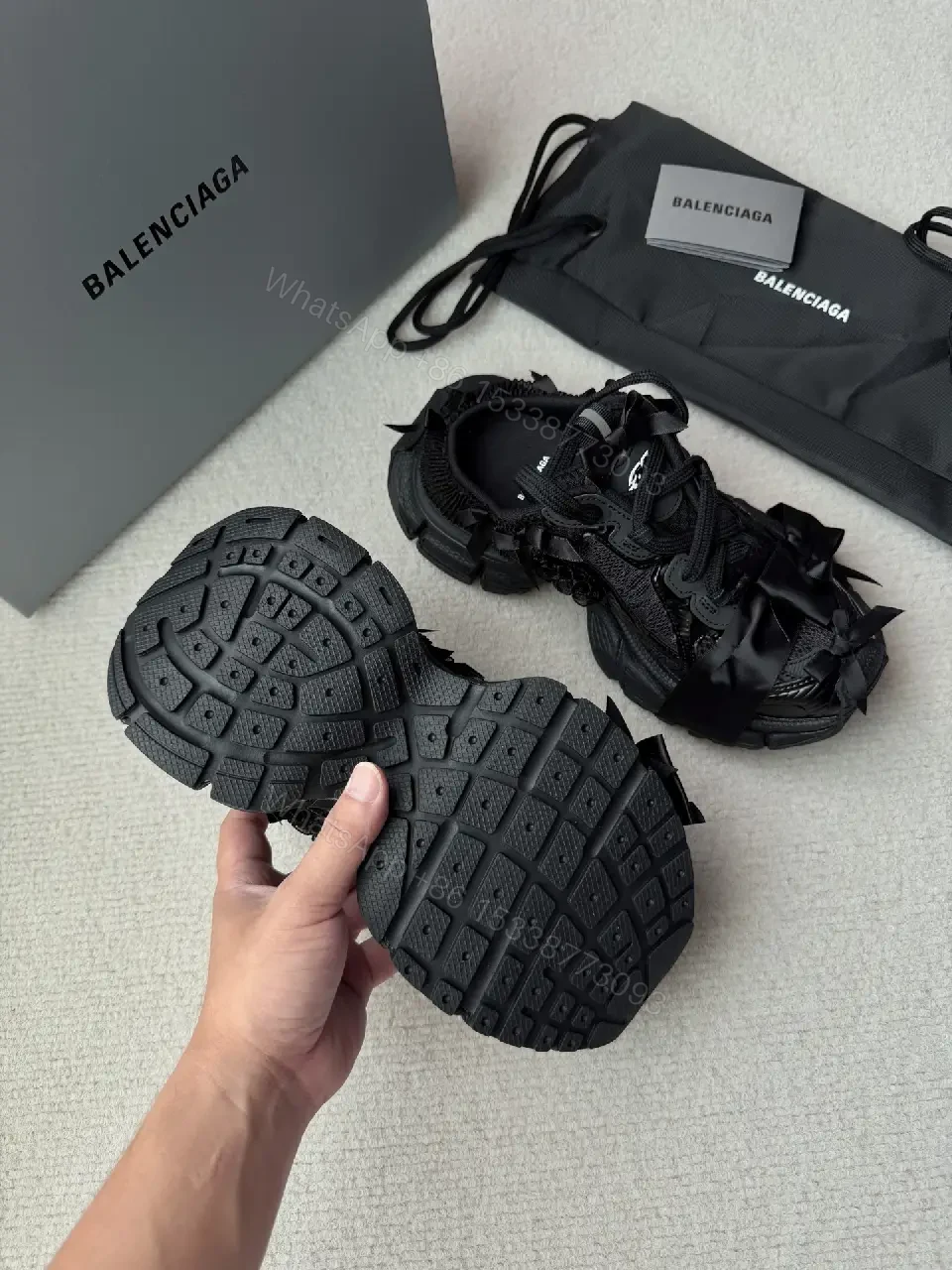 View 10 of Chunky Textured Luxury Sneakers with Satin Bow Accent