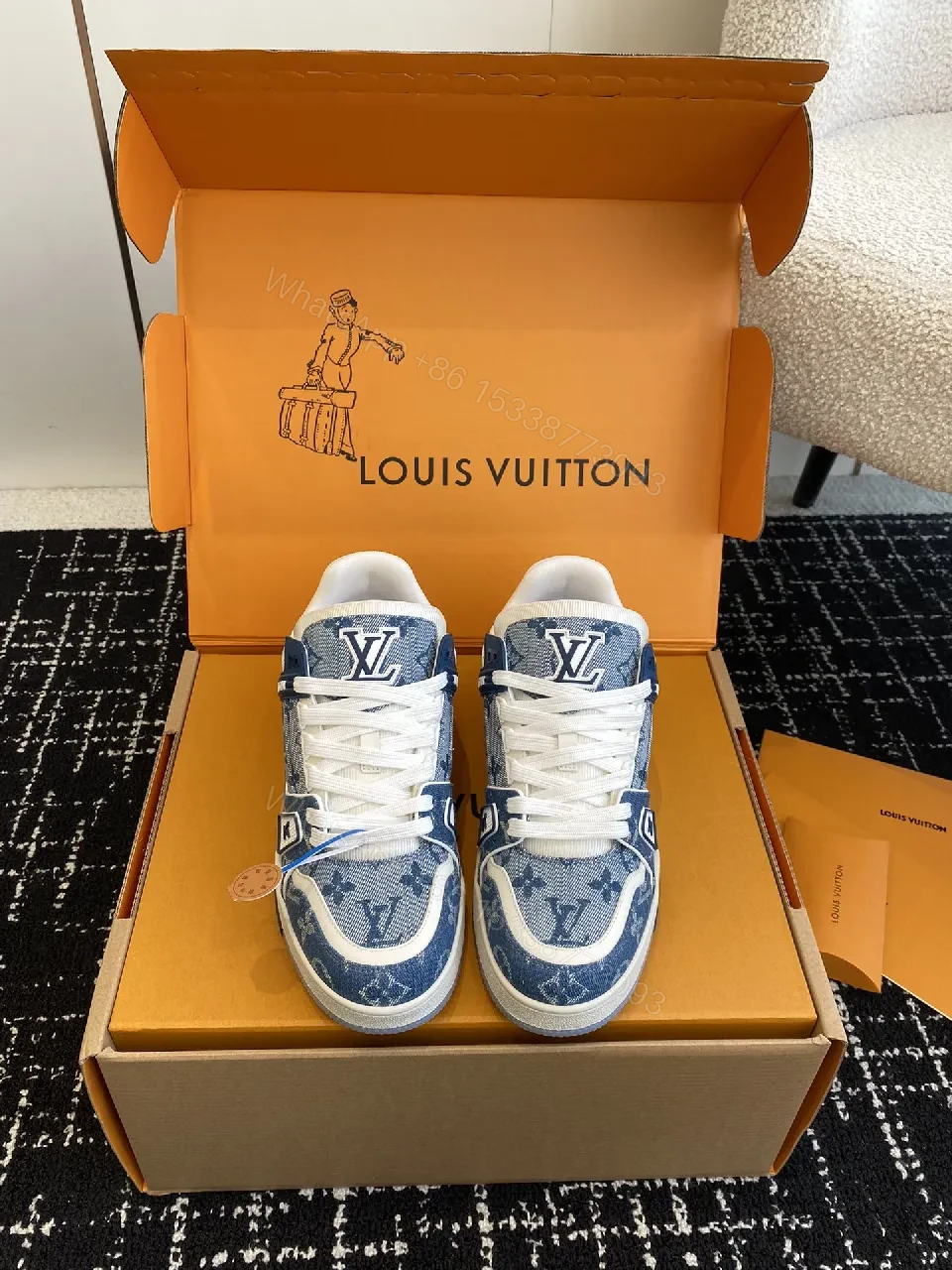View 5 of Denim Luxe High-Tops: LV-Textured Comfort Sneakers
