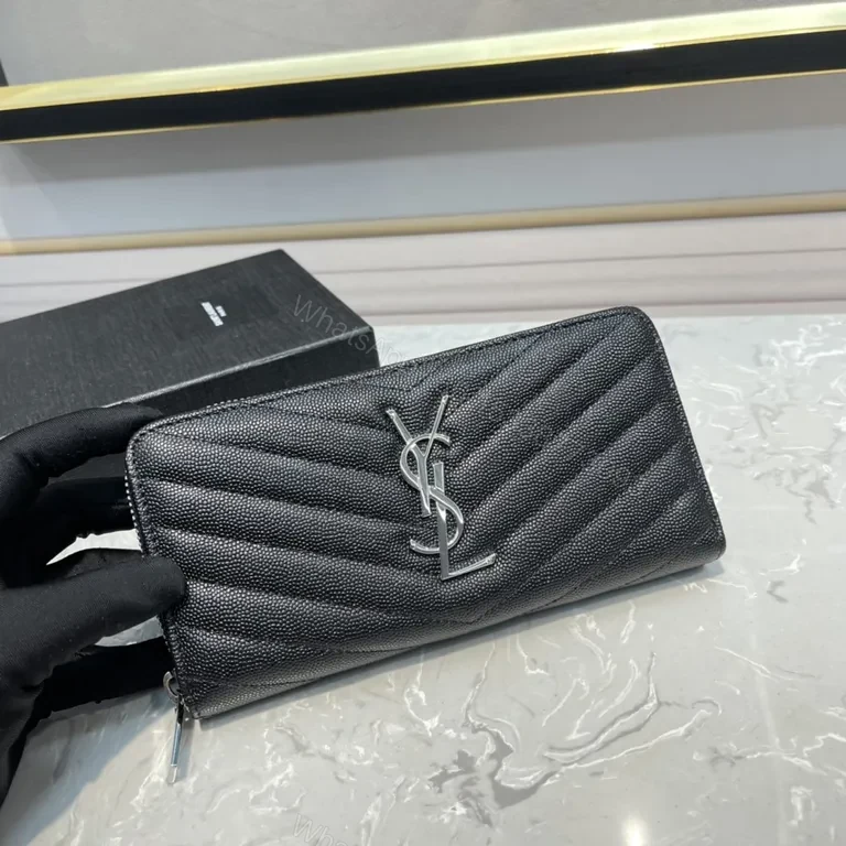 Chevron-Quilted Leather Wallet with YSL Monogram â€“ Sleek Everyday Luxury — view 1