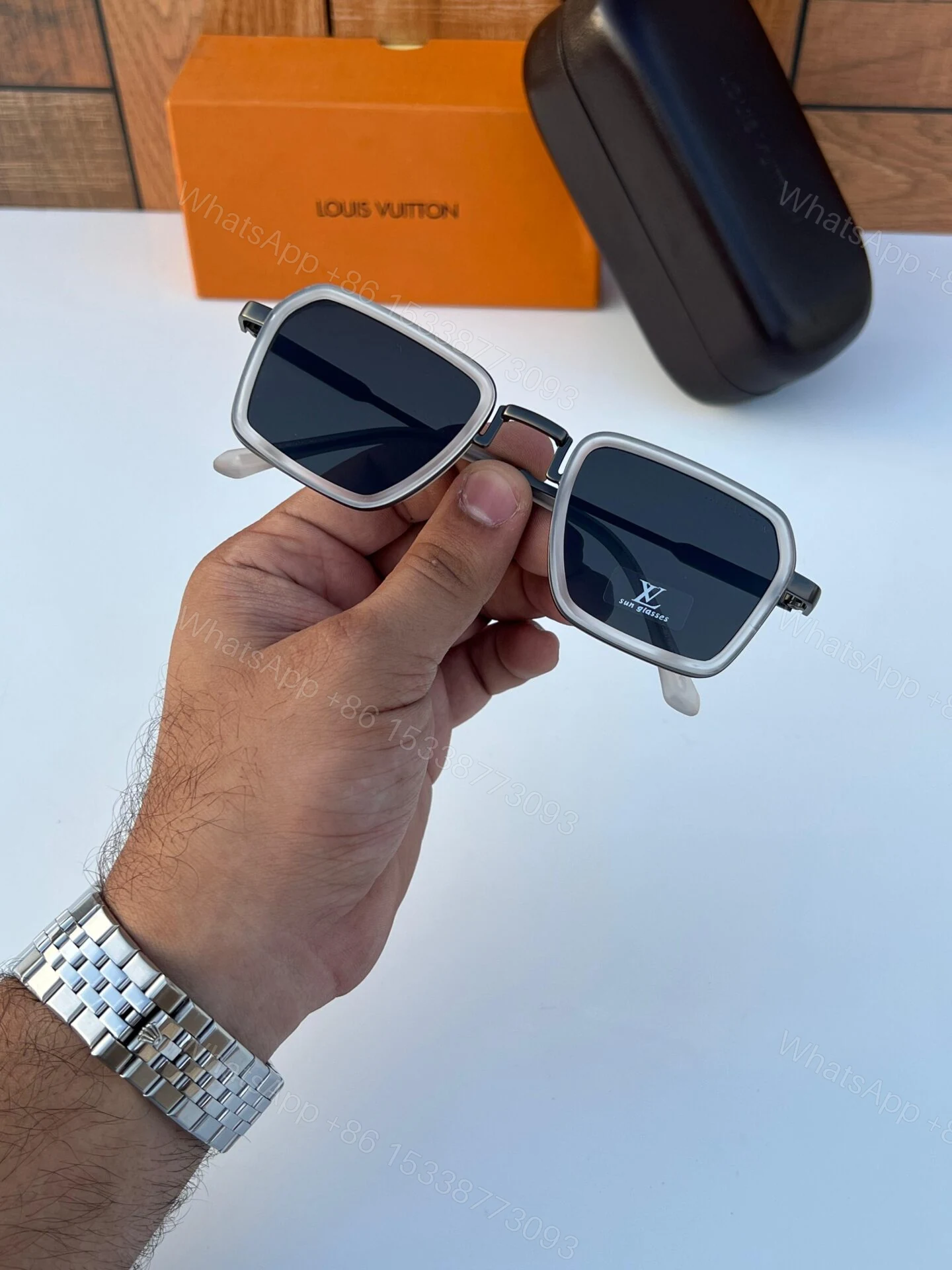 View 3 of Louis Vuitton Square Sunglasses Black-White
