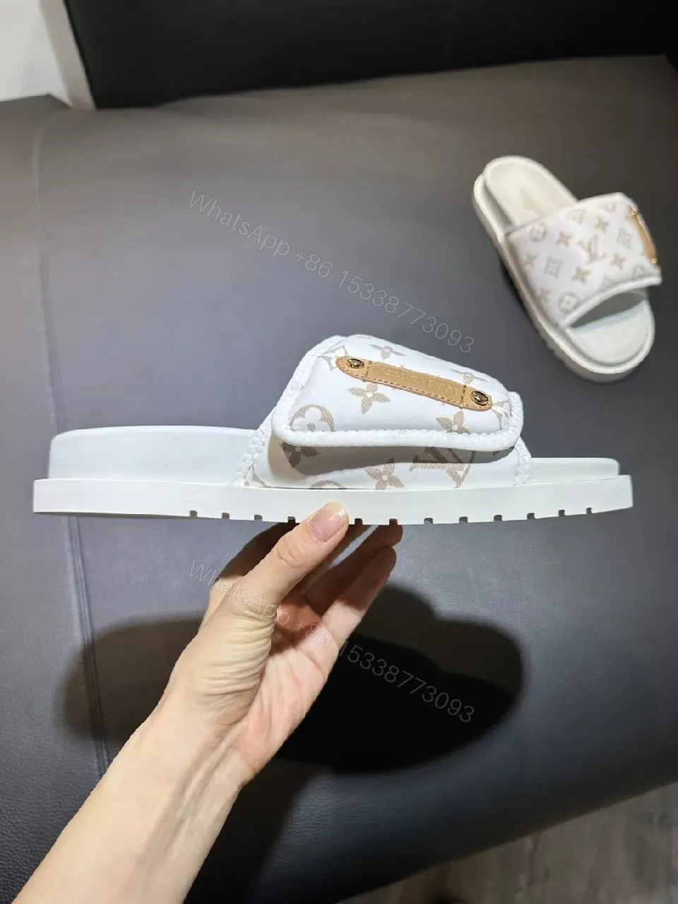 View 5 of White + Monogram + Slides + All-Day Comfort + Slide