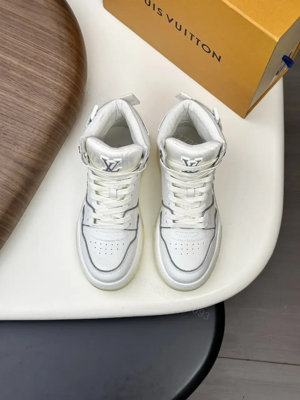 View 6 of White Leather High-Top Sneakers: Luxury Comfort Tailored