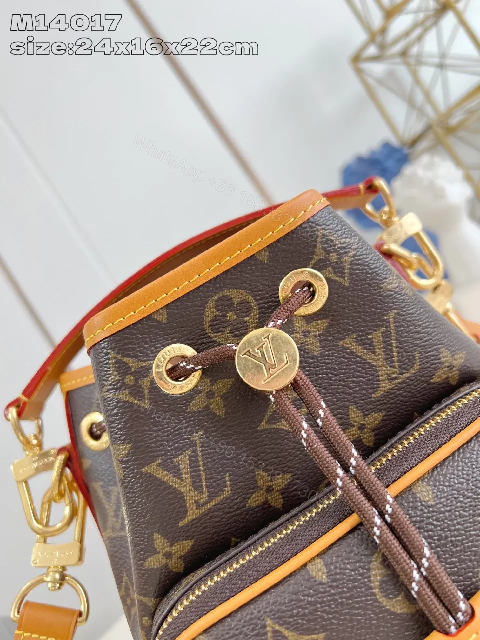 View 3 of Monogram Canvas Crossbody Bucket Bag with Leather Trim