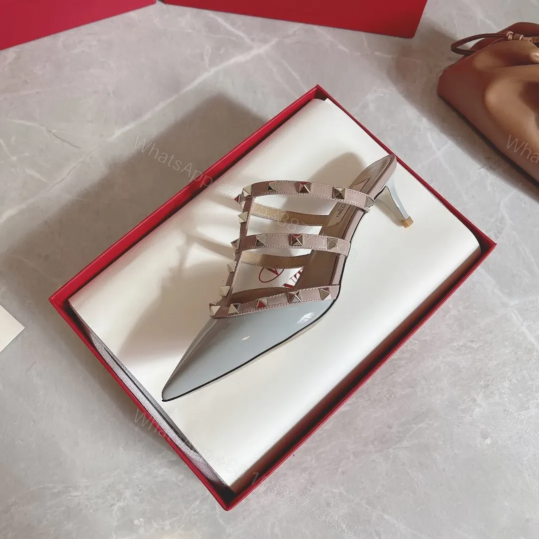 View 6 of Valentino Women Light Blue Patent Leather Studded Mules