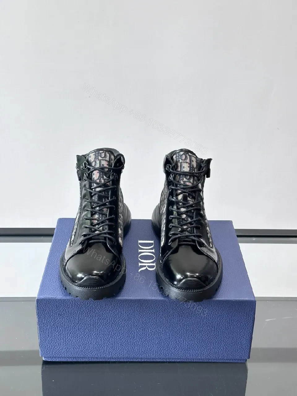 View 5 of Leather + Leather + High-Top + Dior Jacquard Accent + Boots