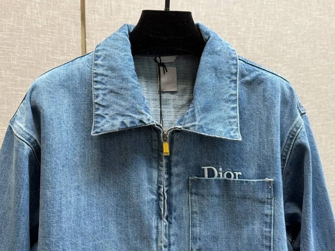 View 3 of Medium Denim Zip-Up Jacket - Subtle Logo, Modern Texture