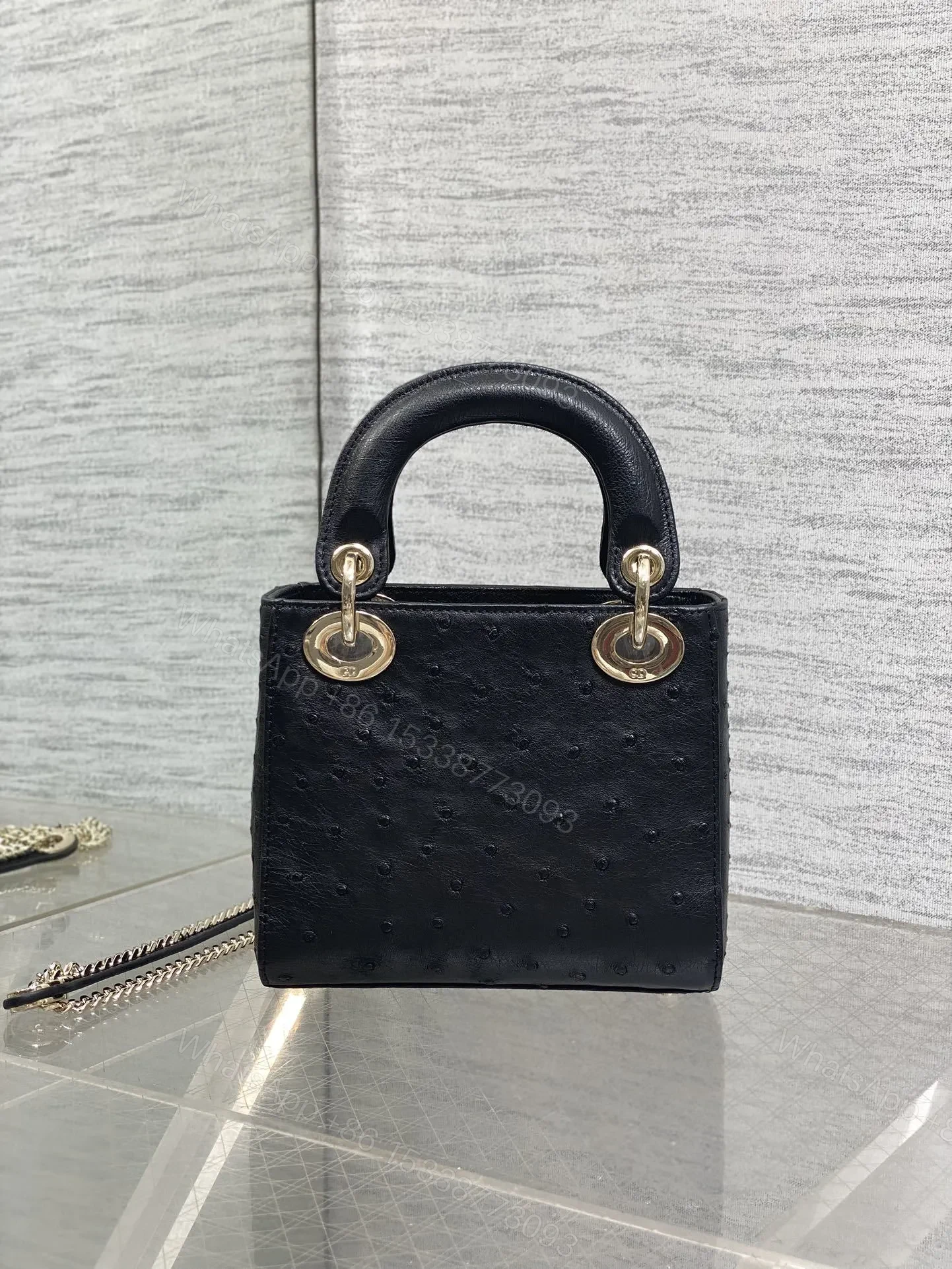 View 4 of Christian Dior Mini Lady Dior bag in Black Ostrich leather