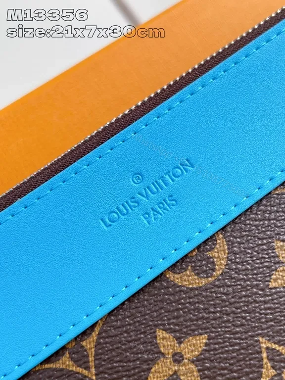 View 2 of Teal-Stripe Luxe Crossbody: Orange-Top, LV-Inspired Canvas Bag