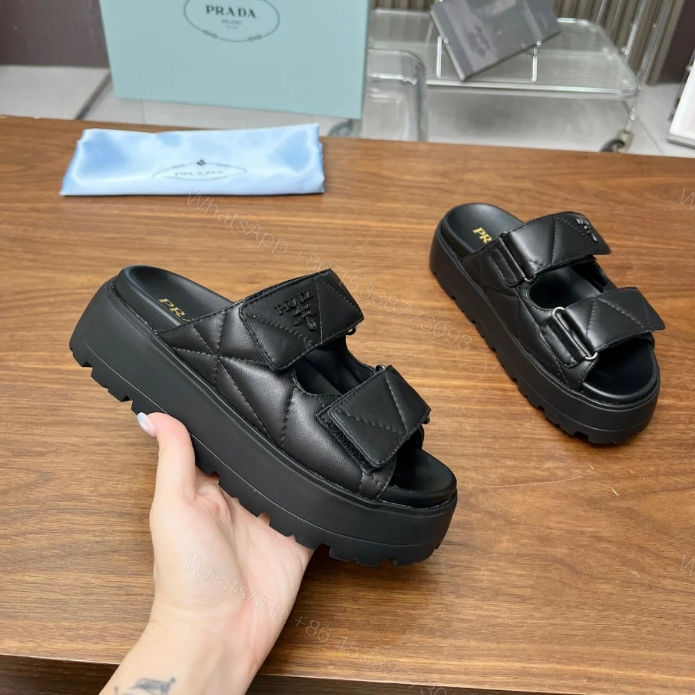 View 2 of PRADA QUILTED PLATFORM SANDALS BLACK