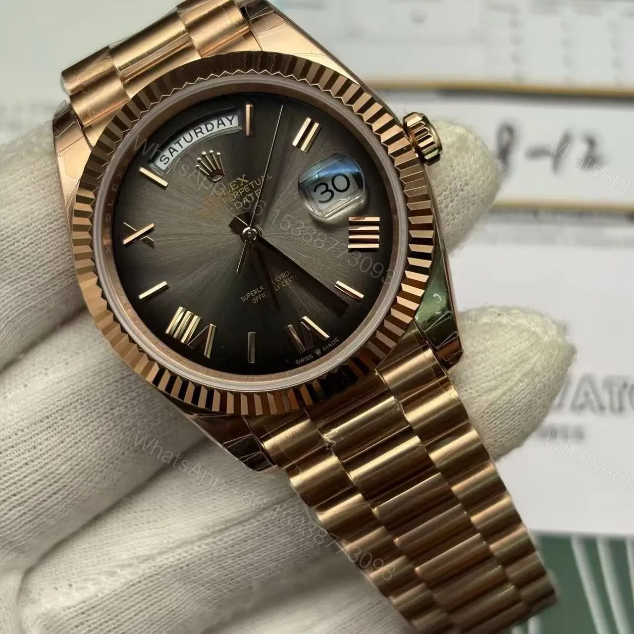 View 4 of Superclone Rolex Day-Date Rose Gold | SmokeDial 228235 40 mm