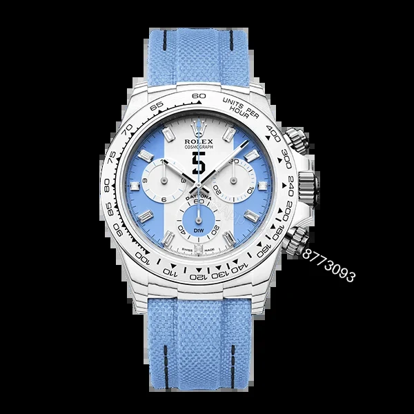 View 2 of Replica Rolex Daytona DiW White Carbon Baby Blue Crystal Dial Nylon Strap 40mm