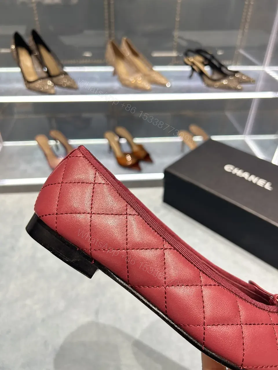 View 2 of Quilted Leather Ballet Flats with Cap Toe
