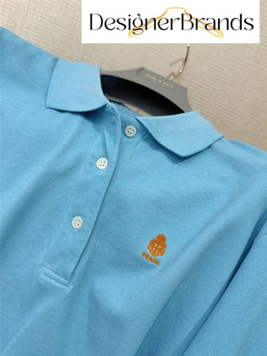 View 6 of Prada Light Blue Cropped Long-Sleeve Polo Shirt