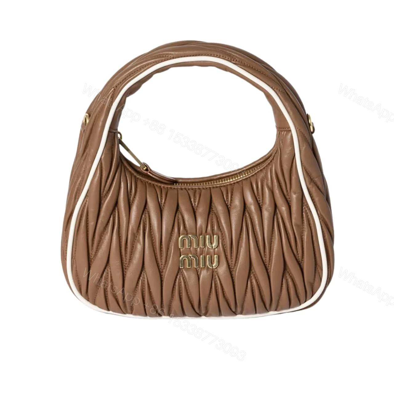 MIUMIU WANDER MATELASSÉ BAG MARBLE COGNAC AND WHITE 20CM 5BC125 2IBS F031W V OOF — view 1