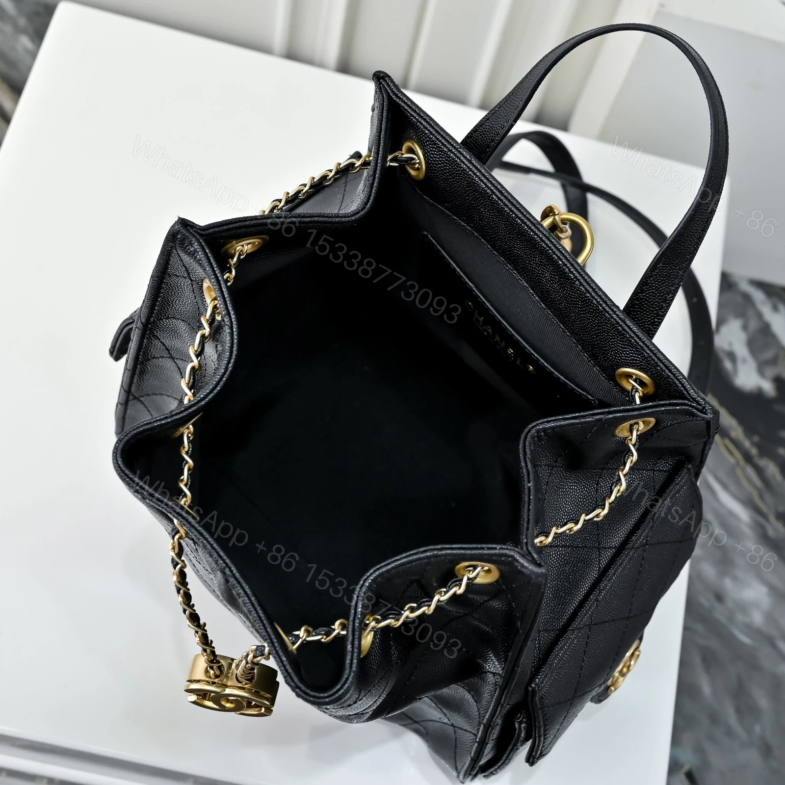 View 8 of Chanel 25 Medium Size Backpack Grain Effect And Gold Metal Black 23Cm As5600 B20304 94305