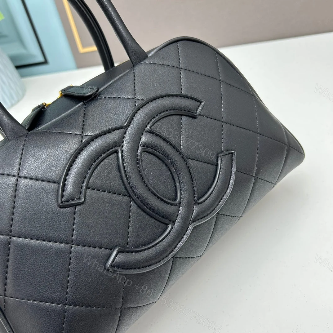 View 7 of CHANEL Pre-Owned 2003-2004 mini diamond-quilted CC-appliqué Boston handbag