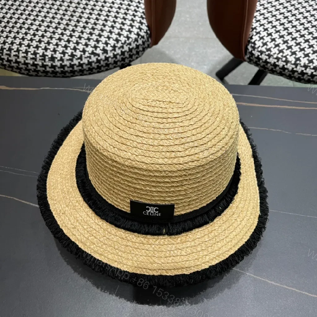 View 4 of Natural Straw Hat - Handwoven, Fringe Trim, Coastal Luxe