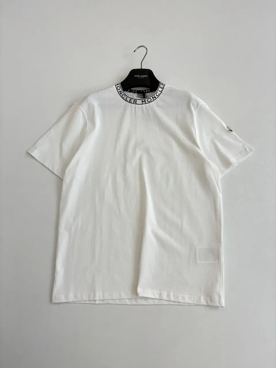 View 10 of White Cotton Tee Moncler Logo Crewneck Classic Streetwear Style Breathable Comfort T-Shirt