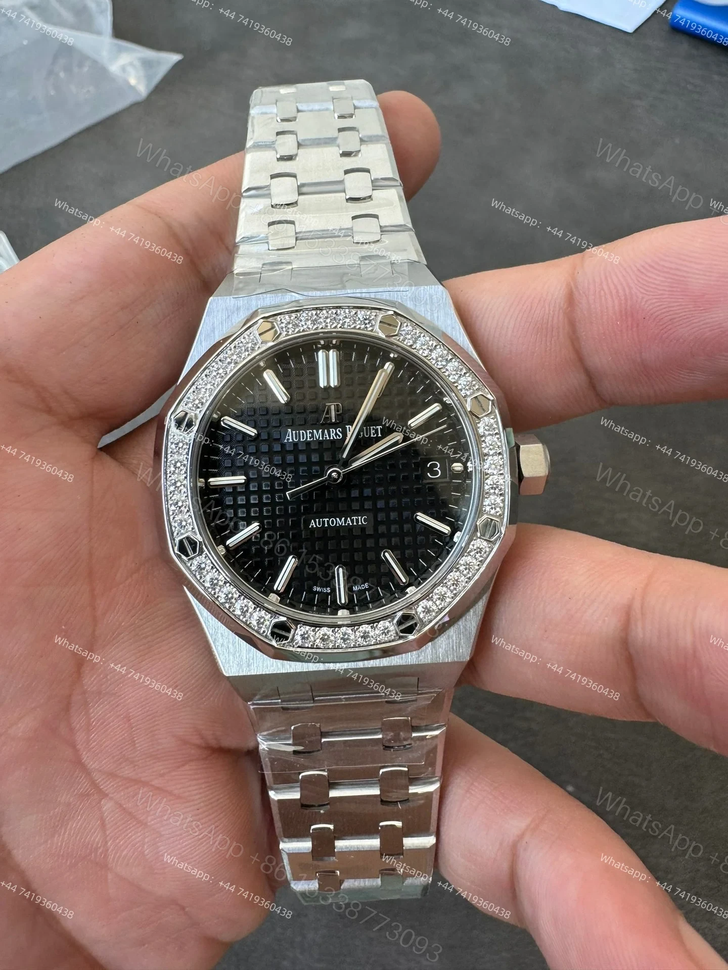 View 2 of Audemars Piguet Super Clone Royal Oak 15451ST Diamond-Set Bezel Black Dial 37MM