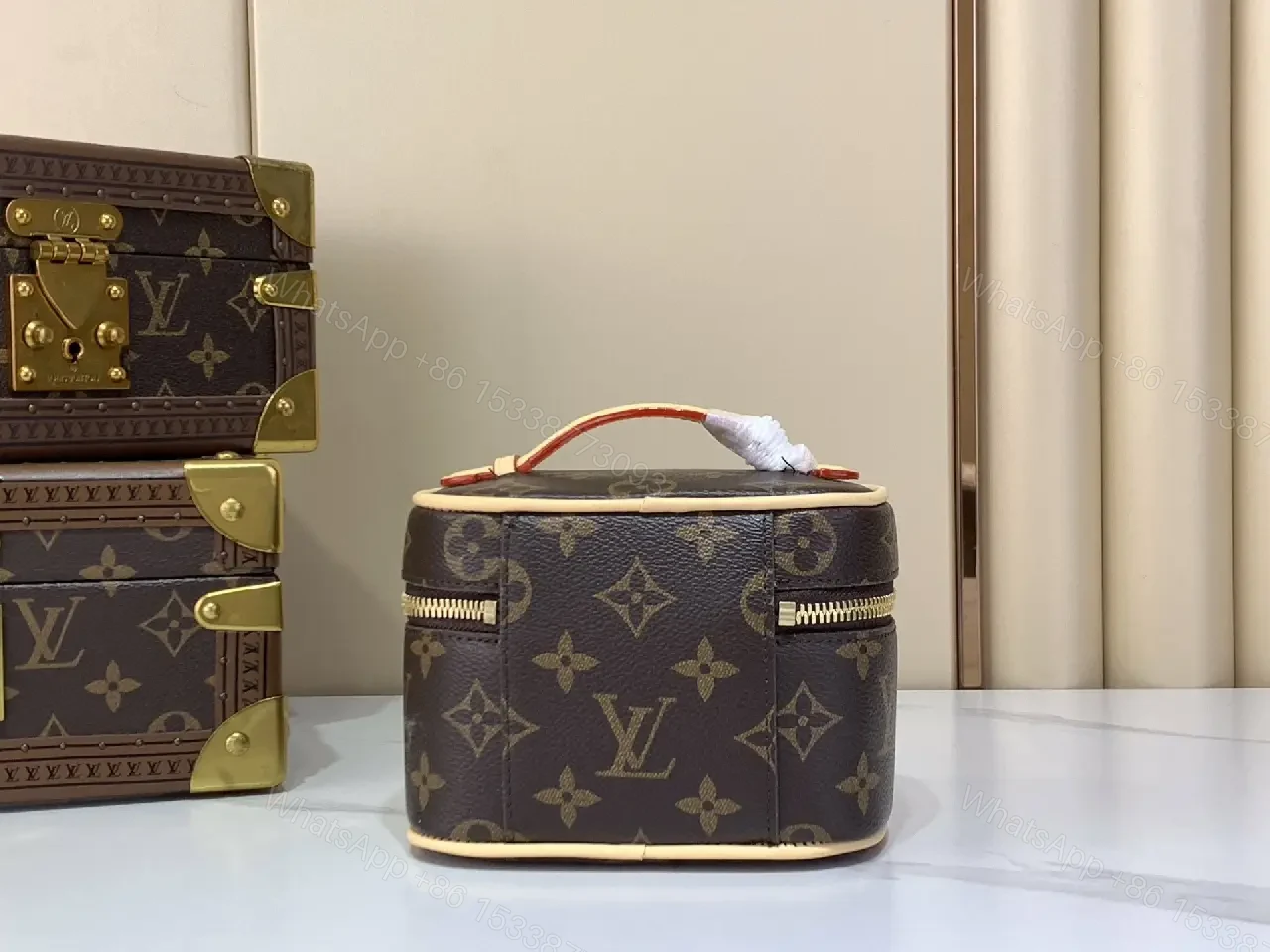 View 8 of Dark Brown/Black LV-Style Vanity Case with Gold Hardware