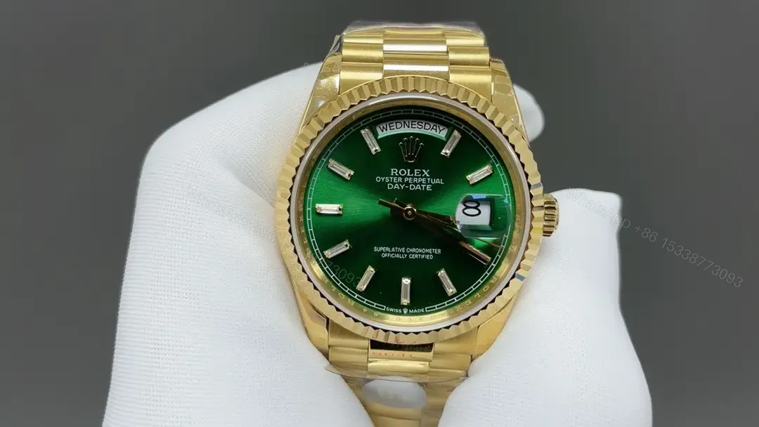 View 3 of Rolex Day-Date 36 Yellow Gold Fluted President Green Dial 118238-0419